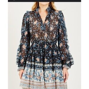 Ulla Johnson Dani Dress Floral Silk Long Sleeve Ruffle‎ Mini SZ 2 Boho Cottage